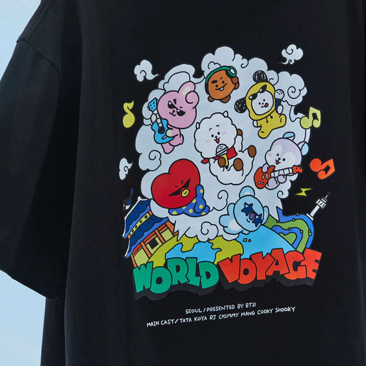 BT21: WORLD VOYAGE - Short Sleeve T-shirt (Black) - Image 4
