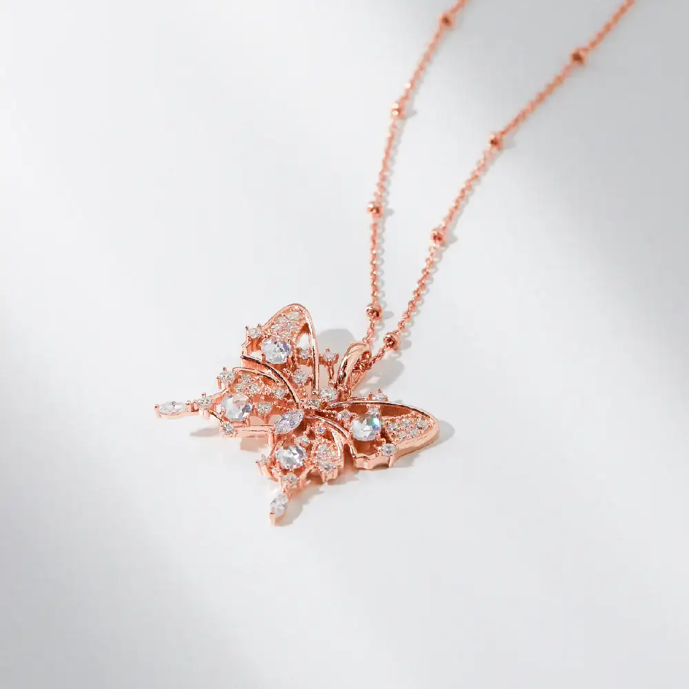 CLUE - Butterfly Silhouette Big Pendant Silver Necklace - Image 2