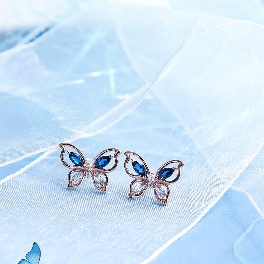 CLUE - Butterfly's Blue Wings Rose Gold earrings - Image 2
