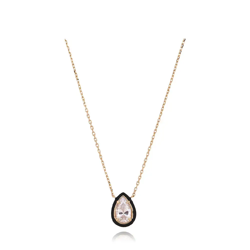 CLUE - C Collection Black Outline Color Drop Stone Silver Necklace - Image 2