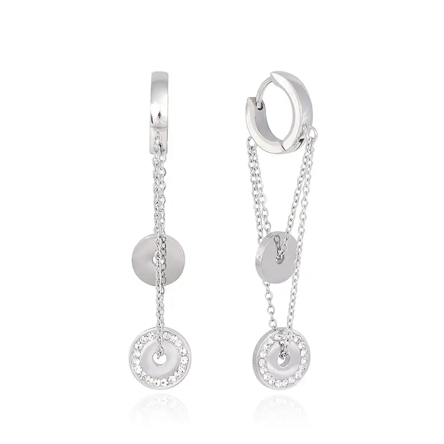 CLUE - Circle Cross Drop Surgical Steel One Touch Earrings - Image 2