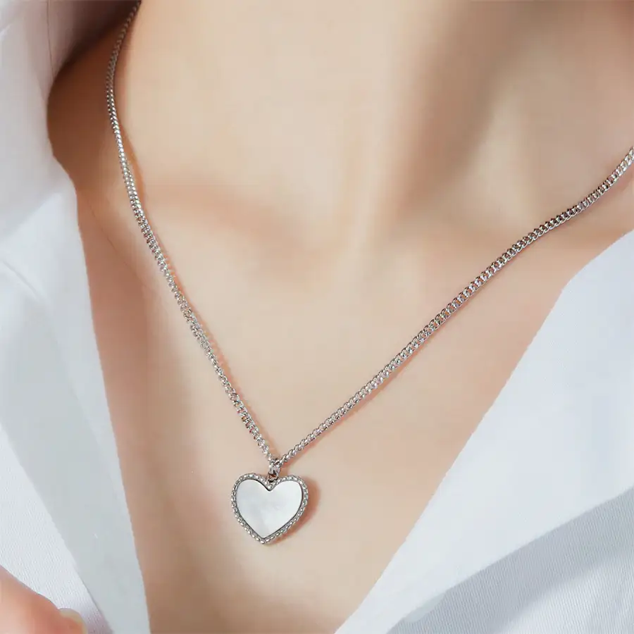 CLUE - Heart White Mother-of-Pearl Surgical Steel Necklace - Image 5