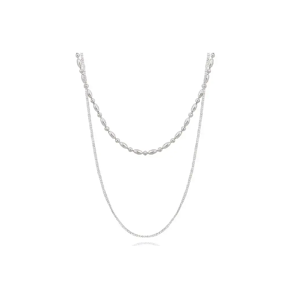 CLUE - Layered Bead Chain Integrated Silver Necklace - Image 2