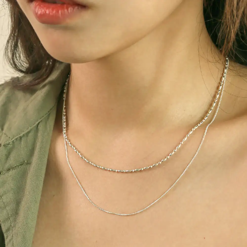 CLUE - Layered Bead Chain Integrated Silver Necklace - Image 3