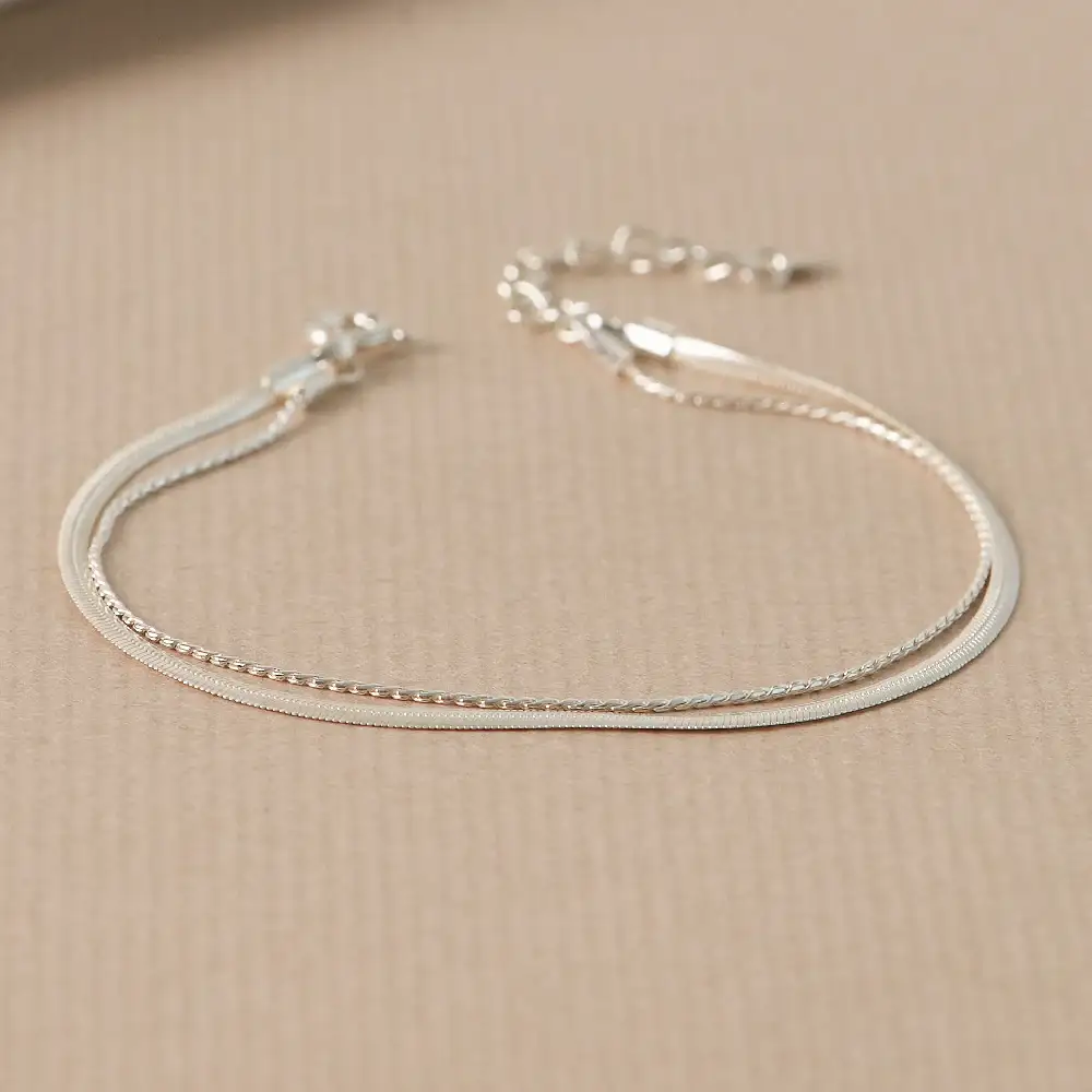 CLUE - Layered Snake Chain Integrated Silver Bracelet - Image 2