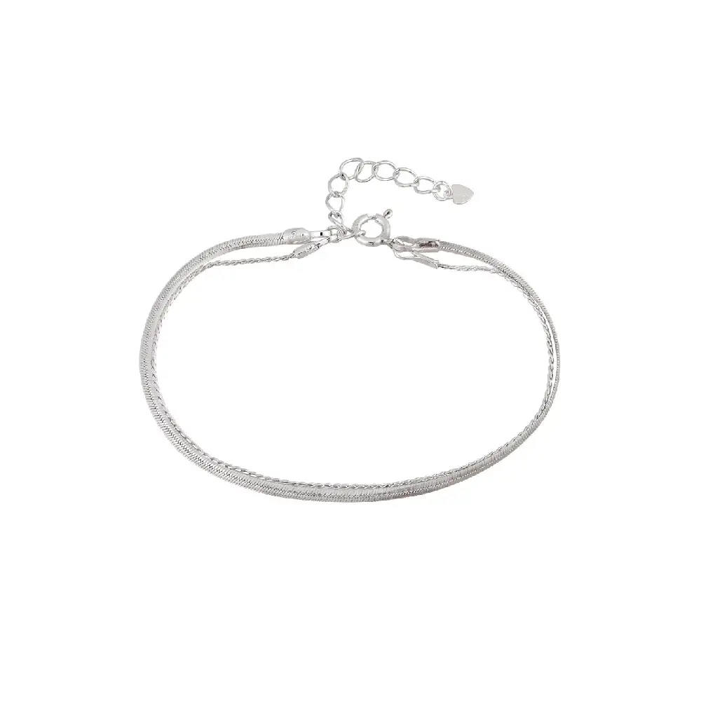 CLUE - Layered Snake Chain Integrated Silver Bracelet - Image 3