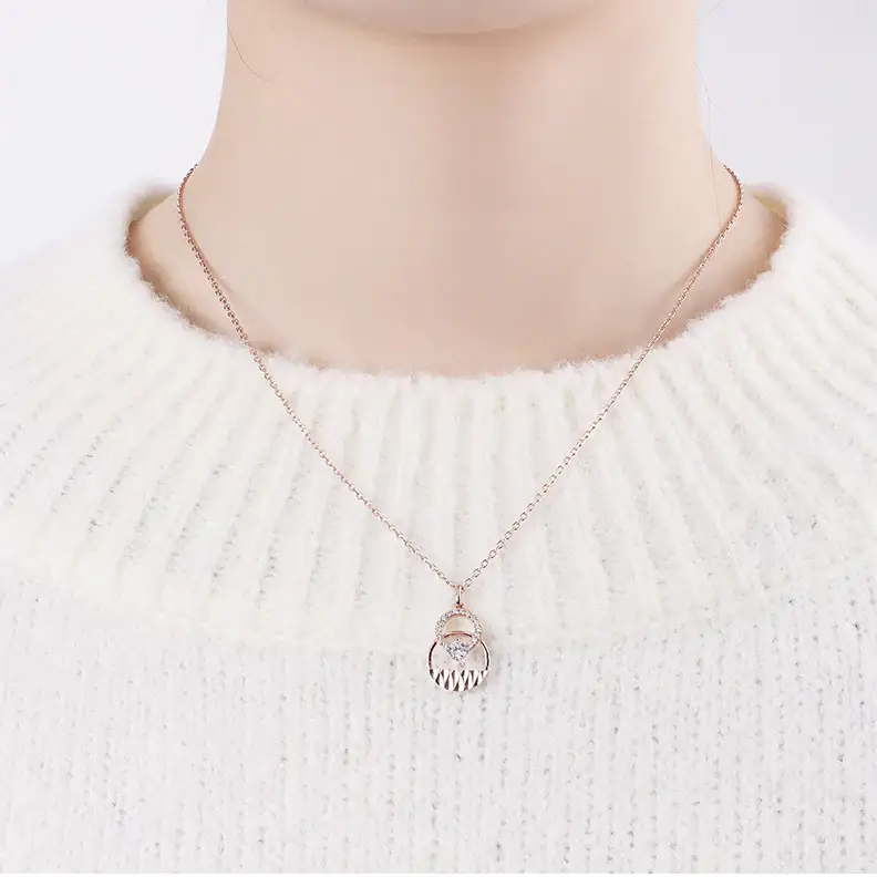 CLUE - Modern Double Ring Cubic Point Silver Necklace - Image 2