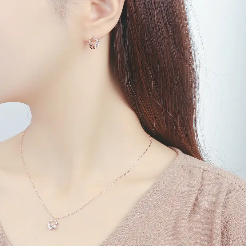 CLUE - Petite Flowery Rose Gold Silver Earrings - Image 3