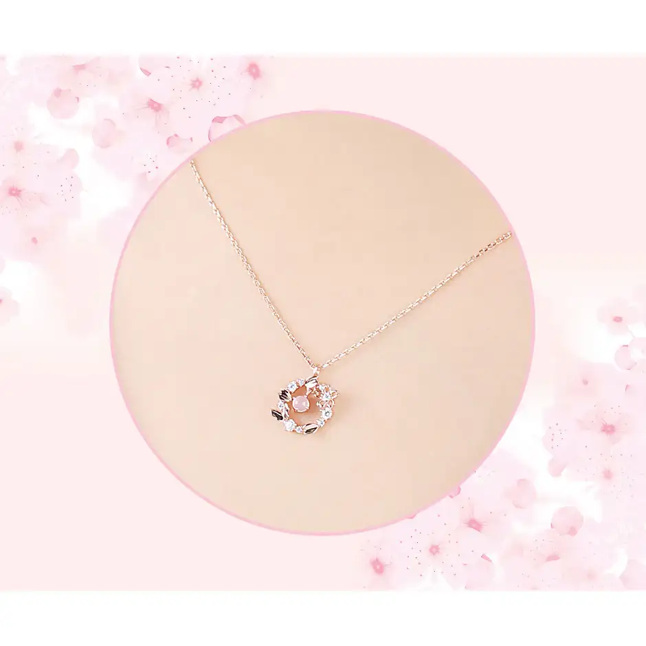 CLUE - Pink Cherry Blossom Rose Quartz Silver Necklace - Image 2