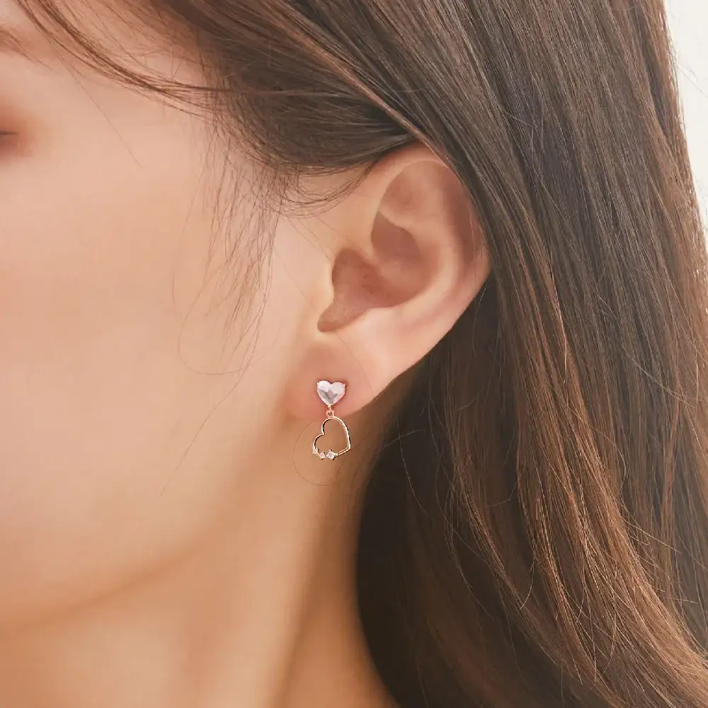 CLUE - Pink Stone Heart Silver Earring - Image 3
