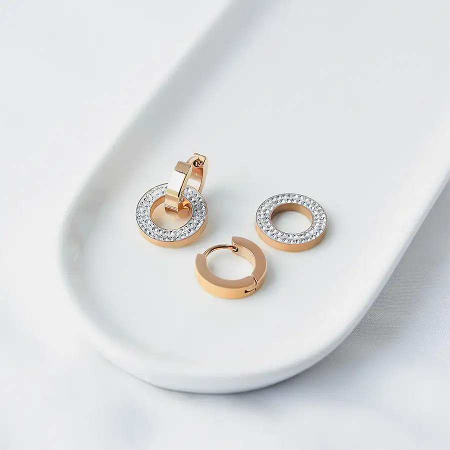CLUE - Round Cubic Cross Surgical Steel One Touch Earrings - Image 2