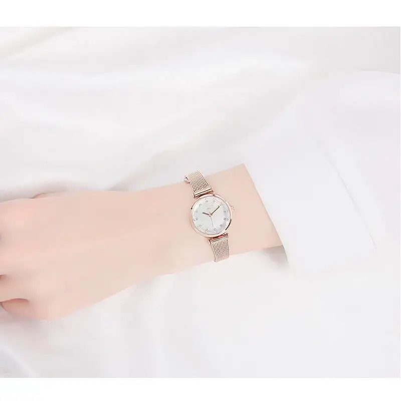 CLUE - Twinkle Mood Mother-of-Pearl Cut Glass Rose Gold Mesh Watch - Image 4