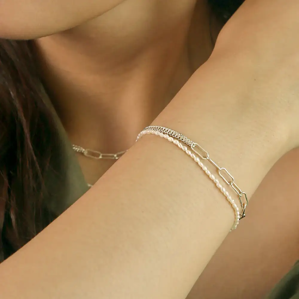CLUE - Unbalanced Mix Chain Silver Bracelet - Image 5