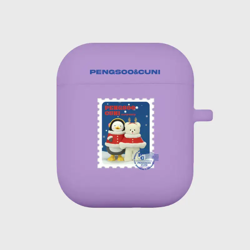 Earpearp x Pengsoo - Stamp Pengsoo and Cuni AirPods/AirPods Pro Clear Jelly Case (Purple)