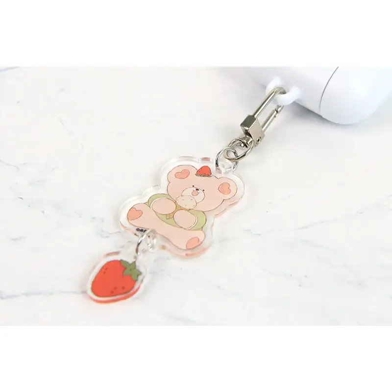 Hyodun Illustration - Strawberry Bear Acrylic 2-Step Keyring - Image 3