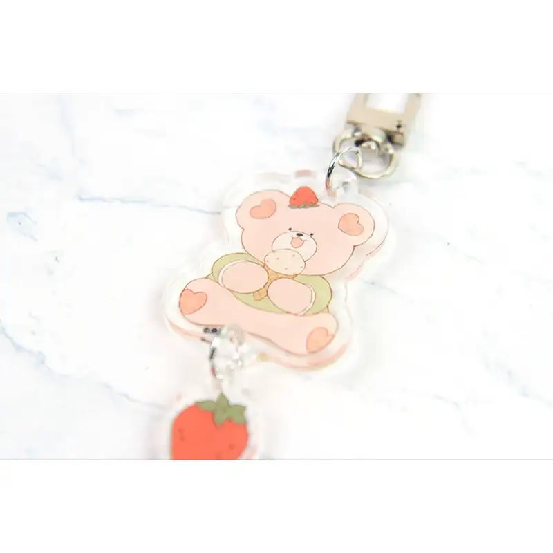 Hyodun Illustration - Strawberry Bear Acrylic 2-Step Keyring - Image 4