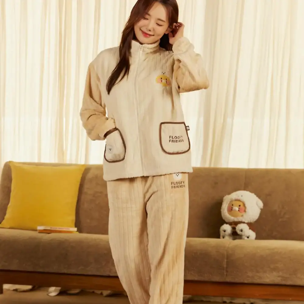 Kakao Friends - Floofy Friends Choonsik Zip-up Fleece Pajamas Set - Image 6