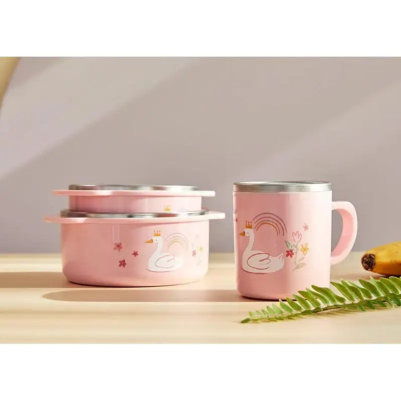 Korean Swan Lake - Double Stainless Tableware 3P Set (Non-Slip) - Image 4