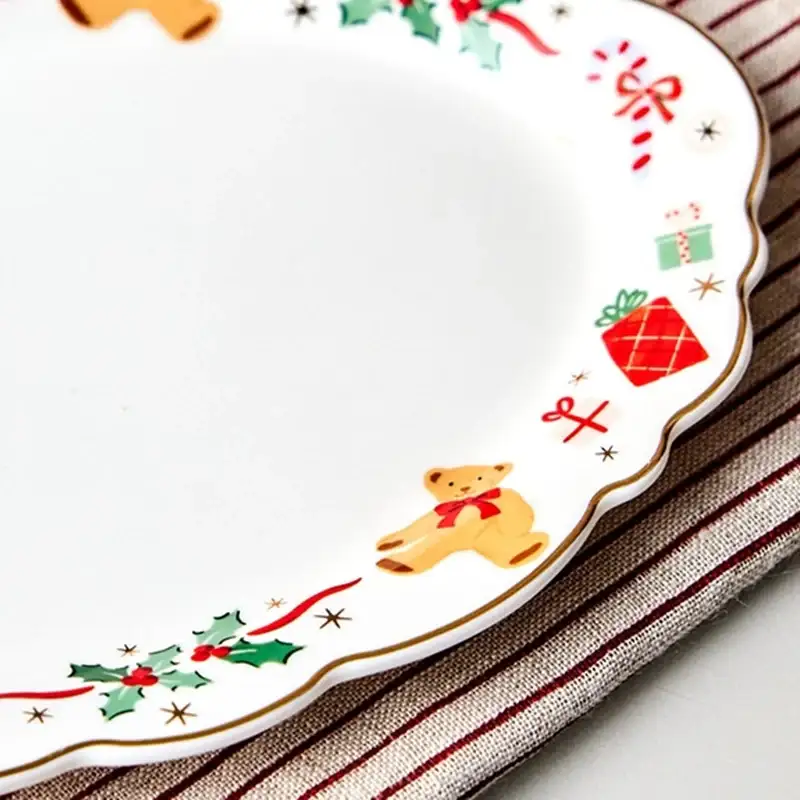 Korean Winter Story - Scallop Gold Rim Oval Dessert Plate - Image 10