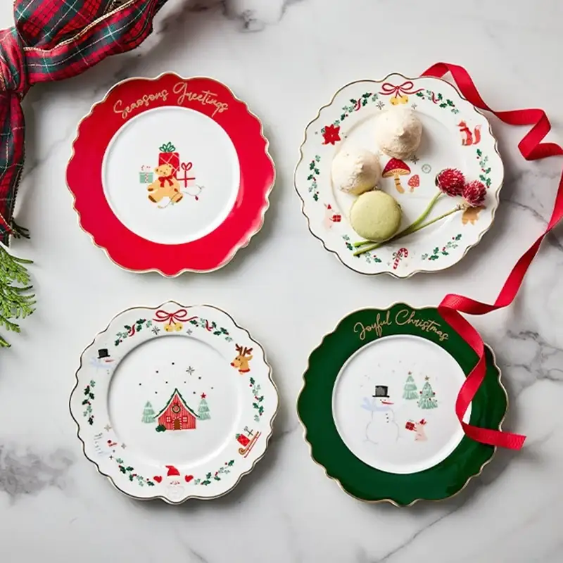 Korean Winter Story - Scallop Gold Rim Round Dessert Plate 4P Set - Image 2