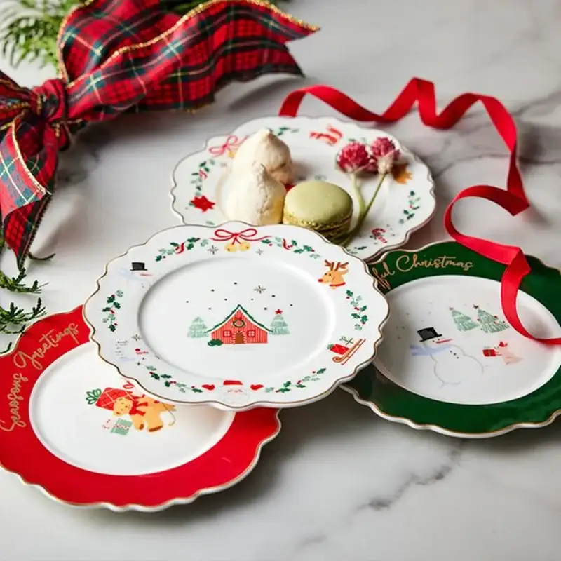 Korean Winter Story - Scallop Gold Rim Round Dessert Plate 4P Set - Image 3