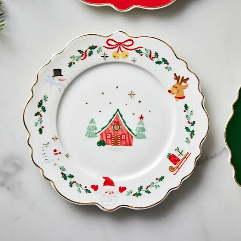 Korean Winter Story - Scallop Gold Rim Round Dessert Plate 4P Set - Image 4