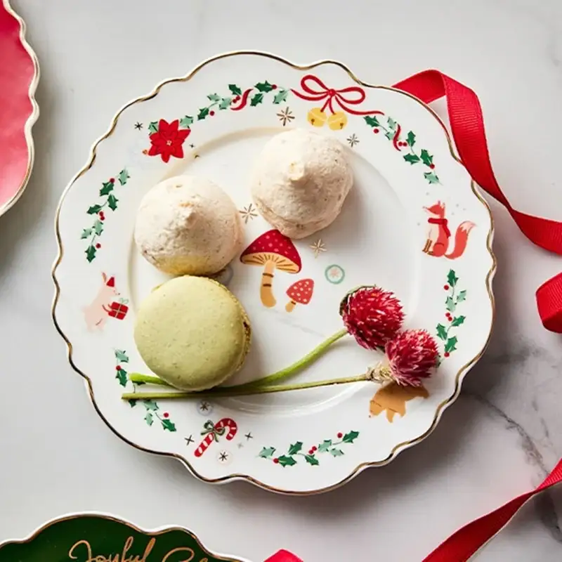 Korean Winter Story - Scallop Gold Rim Round Dessert Plate 4P Set - Image 6