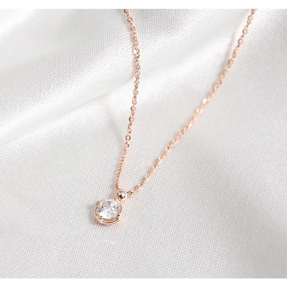 OST - Bezel Setting Simulated Diamond Rose Gold Necklace - Image 5