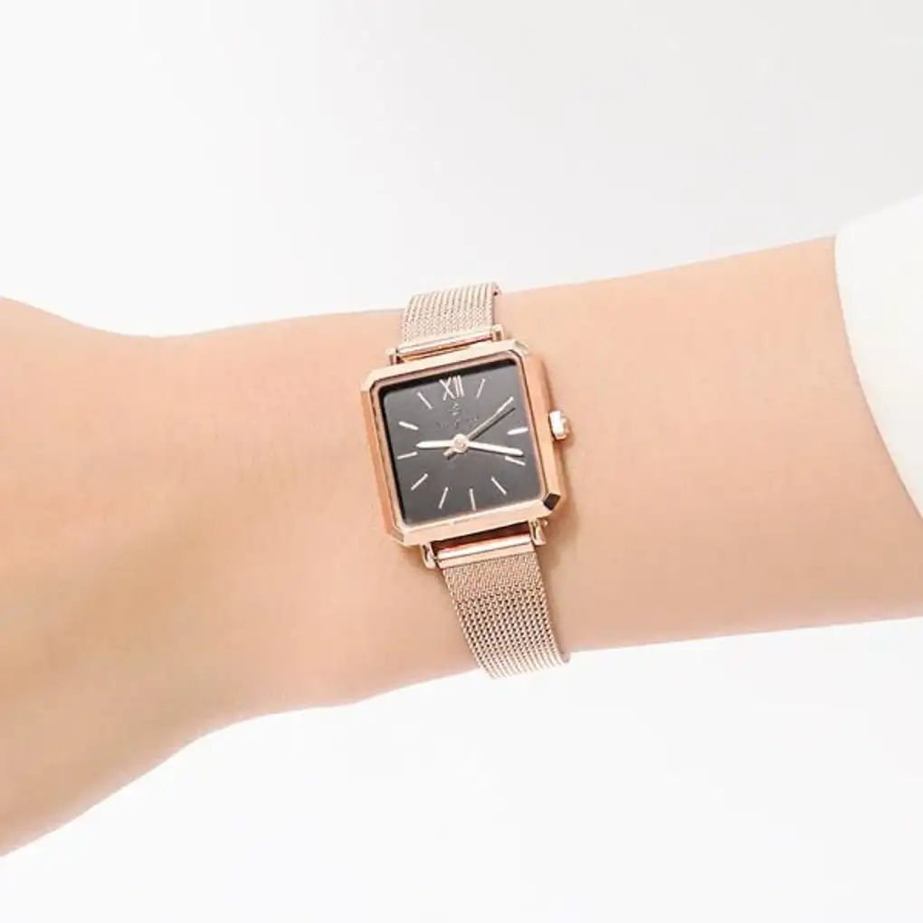 OST - Dreams and Luck Square Black Rose Gold Women's Mesh Watch - Image 5