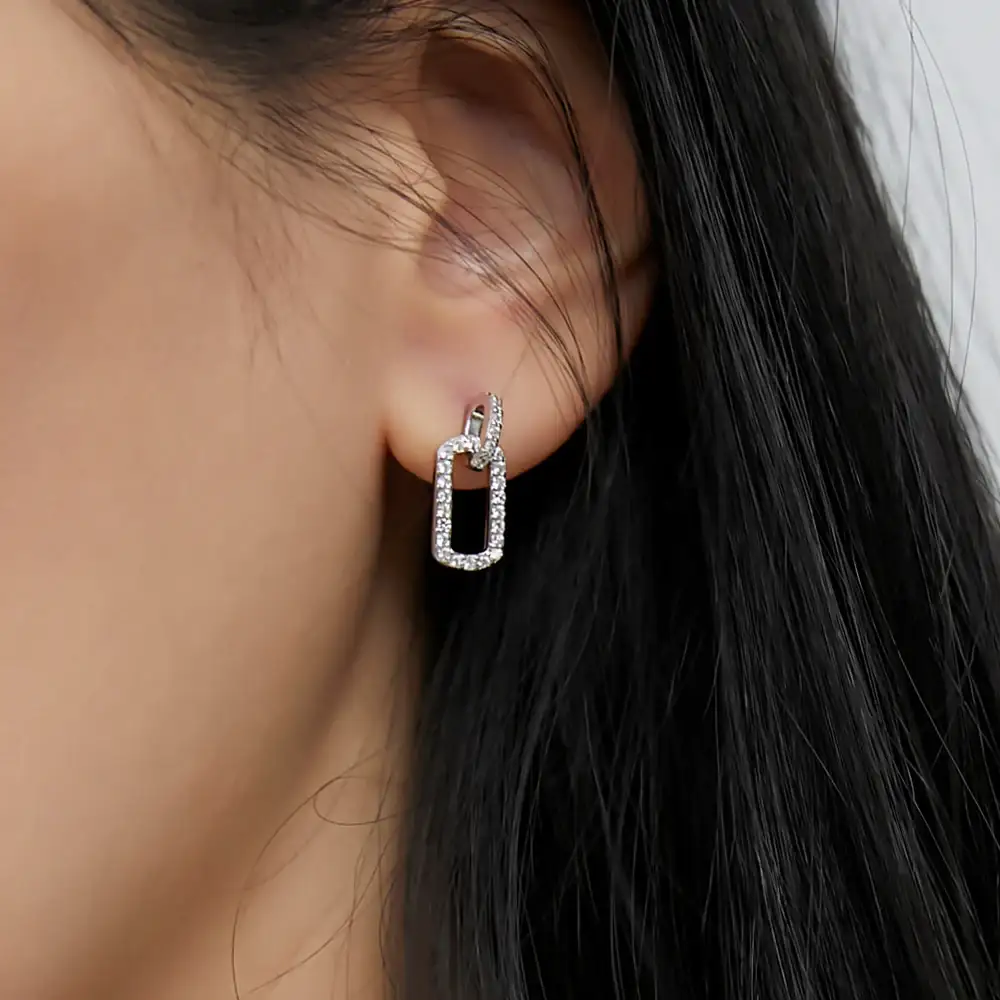 OST - Full Stone One-Touch Square Earrings - Image 3