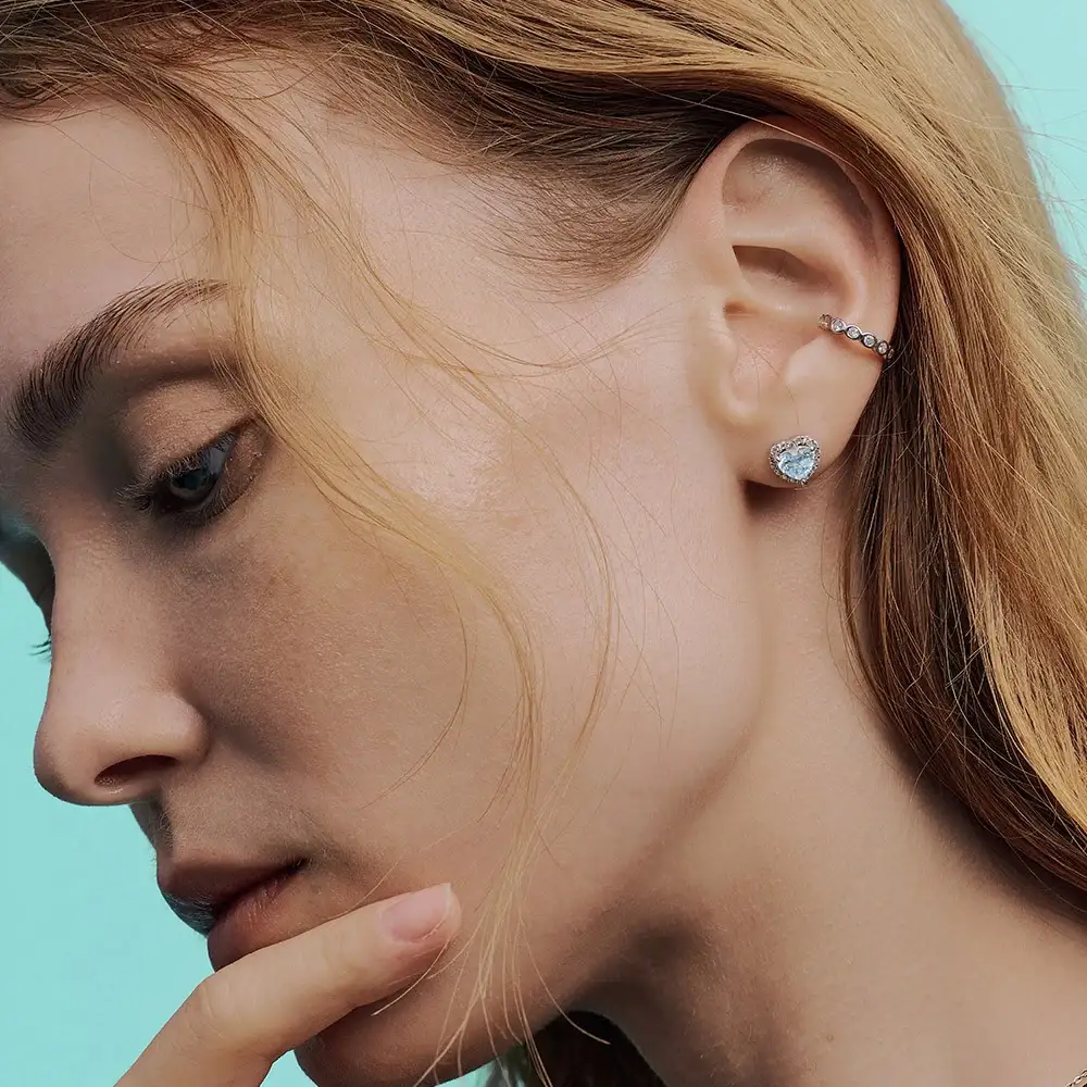 OST - Simulated Diamond Halo Colored Heart Earring - Image 9