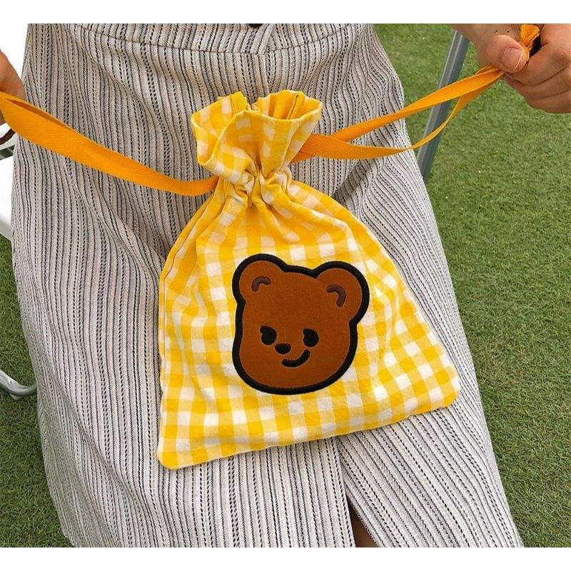 Pureureumdesign - Cupid Bear embroidered string pouch - Image 2