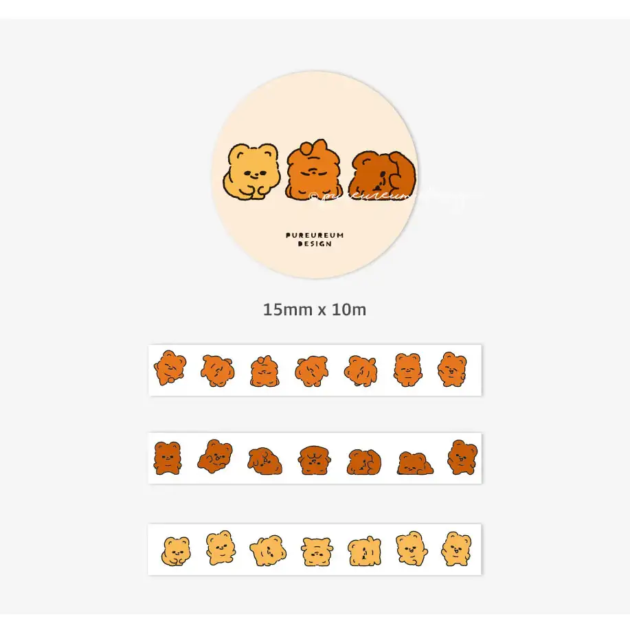 Pureureumdesign - Cupid Bear Somersault Masking Tape (15mm) - Image 7