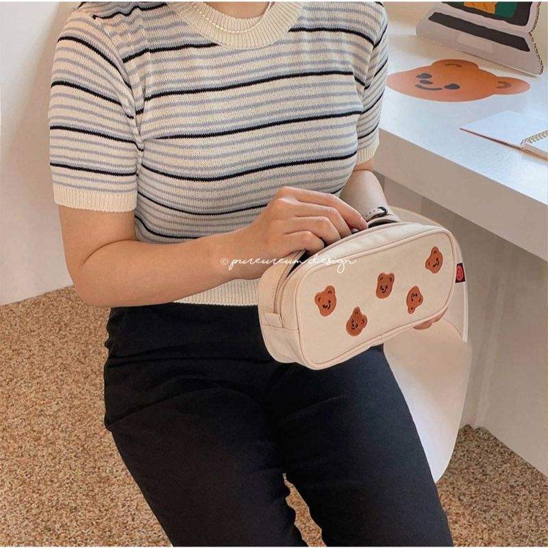 Pureureumdesign x 10x10 - Cupid Bear Embroidery Pencil Pouch - Image 3