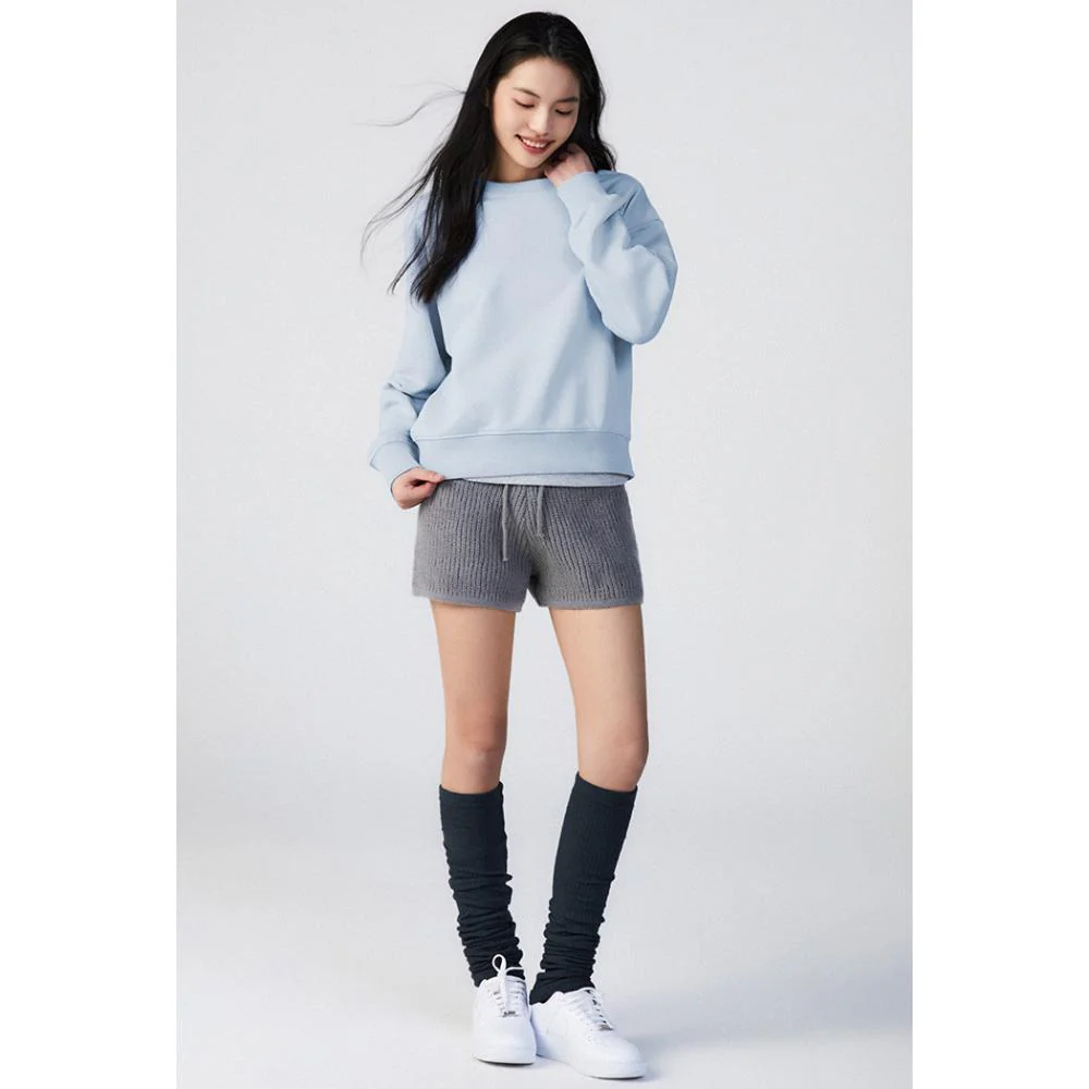 SPAO - French Terry Semi-Crop Round Neck Sweatshirt (LIGHT BLUE) - Image 3