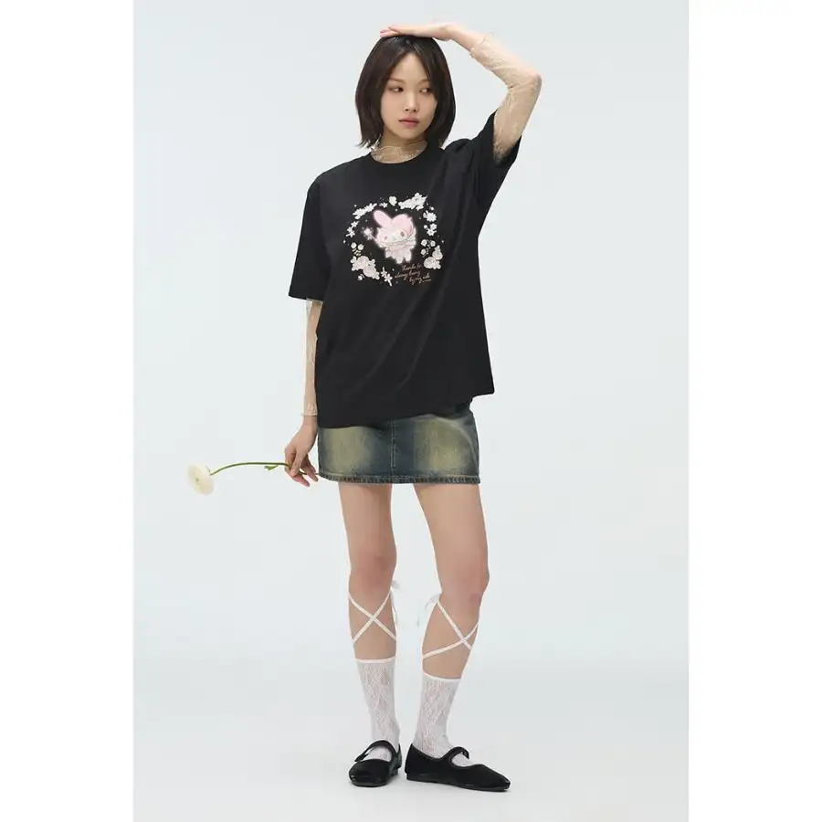 SPAO x My Melody - 50th Anniversary Short Sleeve T-Shirt (Black) - Image 3
